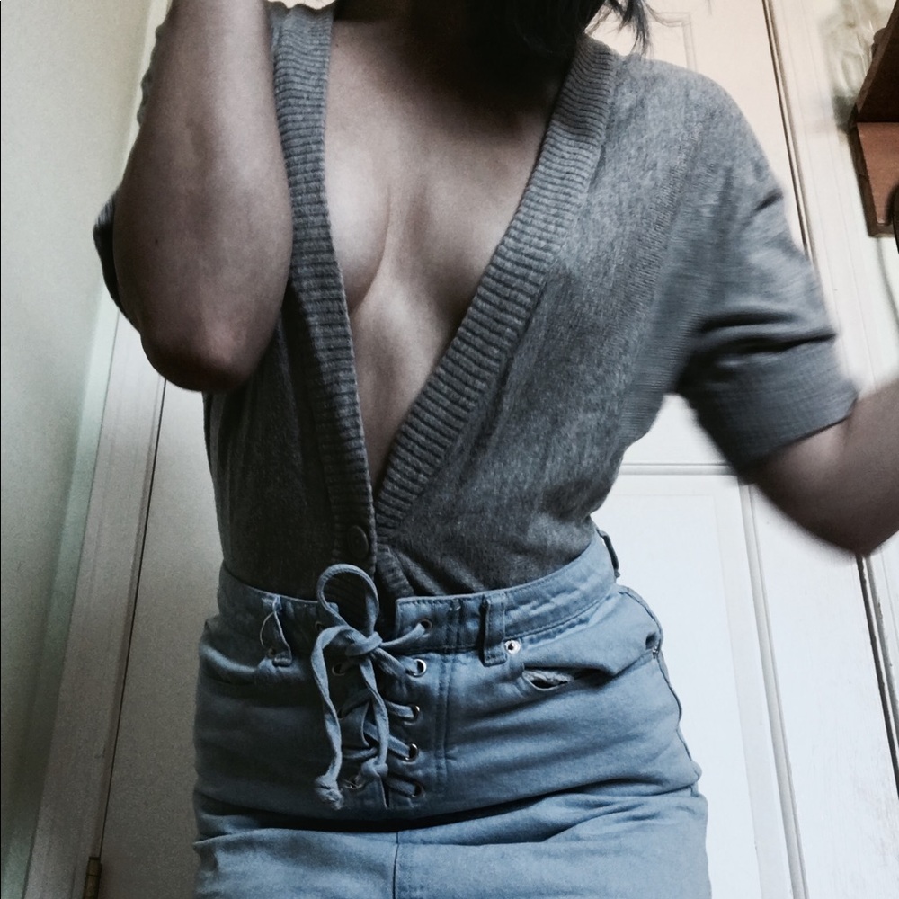 Deep v-neck grey cardigan